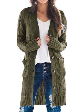Cozy Women's Cable Knit Button Long Cardigan Sweater - Perfect for Layering!